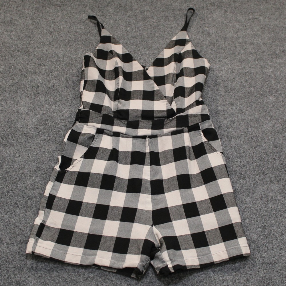 CBR Black and White Plaid Romper Sleeveless Jumpsuit Extra Large XL